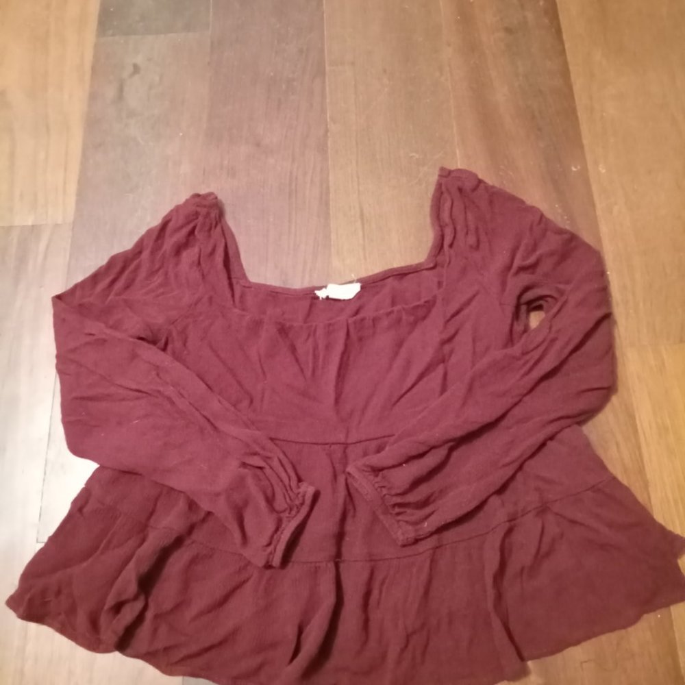 Extra small burgandy long sleeve babydoll top